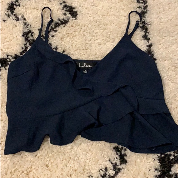 Bravado Navy Blue Ruffled Crop Top - Picture 2 of 3